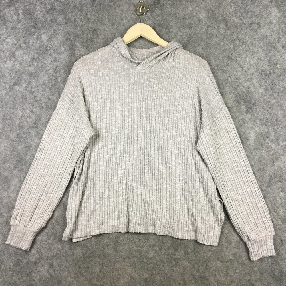 American Eagle Hoodie Womens XS Sweatshirt Oversized Gray Rib Knit Casual Cozy